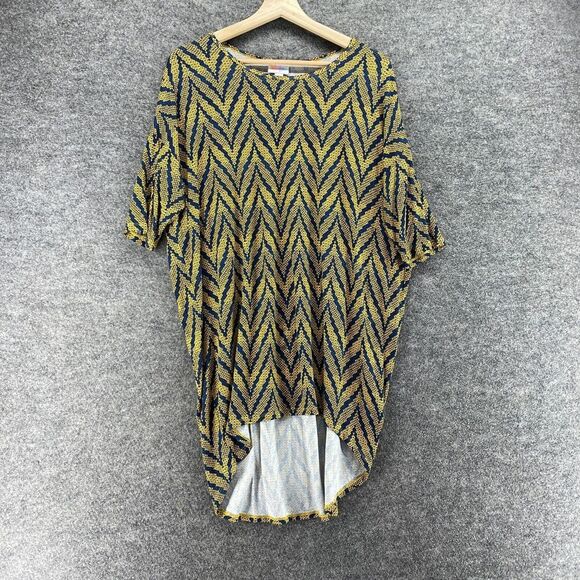 LulaRoe Top Women XS Yellow Striped Short Sleeve Round Neck Pullover Rayon - Picture 1 of 7